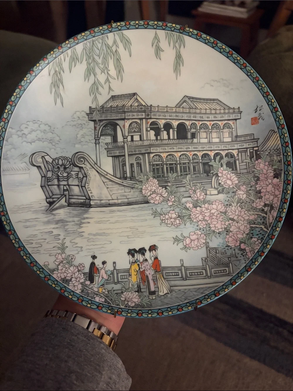 Decorative Hand-Painted Porcelain Plate with the Marble Boat